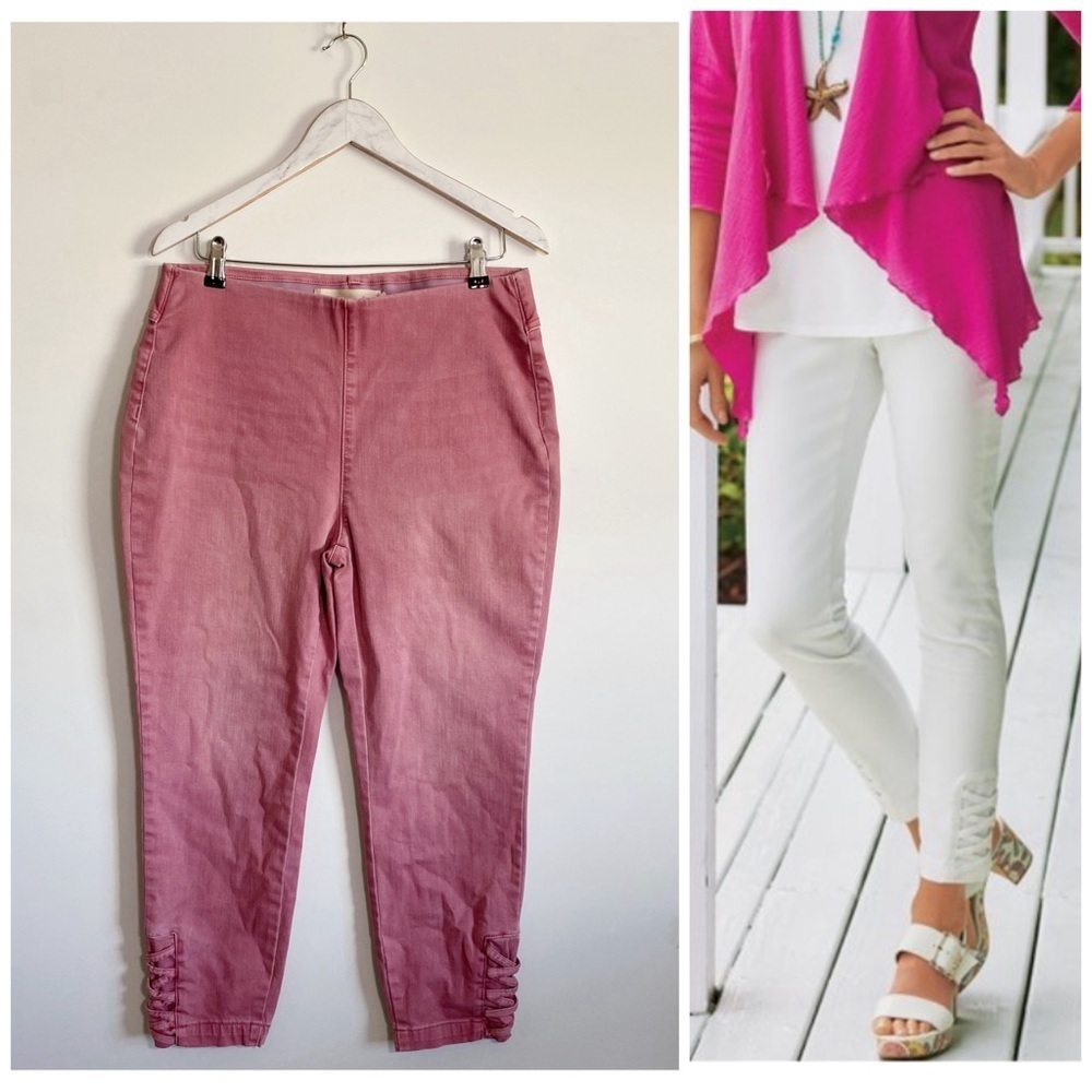 SOFT SURROUNDINGS Ultimate Denim Jacinto Cropped Pink Pull On Jeans Medium